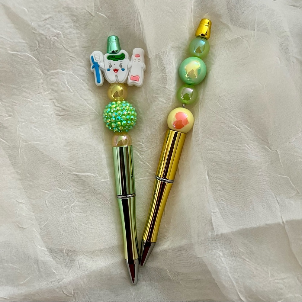 2 Pieces of Beaded Ballpoint Pens, Dental, Dentist, Orthodontist, Office Supply